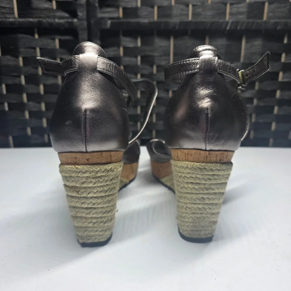 Cole Haan Nike Air Metallic Pewter Espadrille Wedge Sandals Shoes‎ Womens 10B